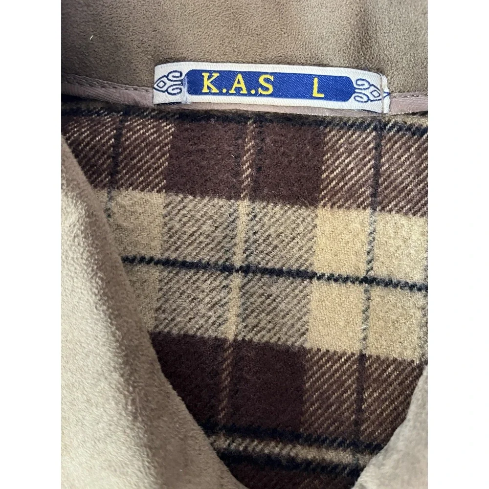 K.A.S. Suede Flannel Lined Full Zip Jacket Lg Brown - Picture 3 of 9